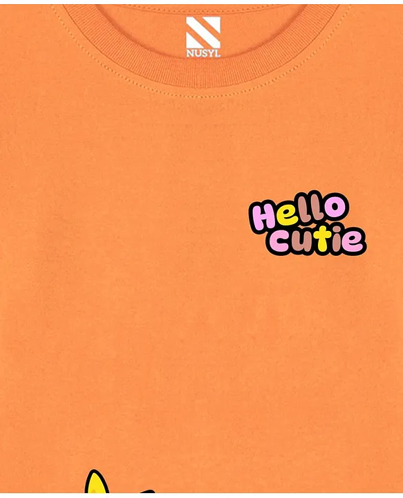 Buy NUSYL Cotton Blend Full Sleeves Hello Cutie Text Printed Tee