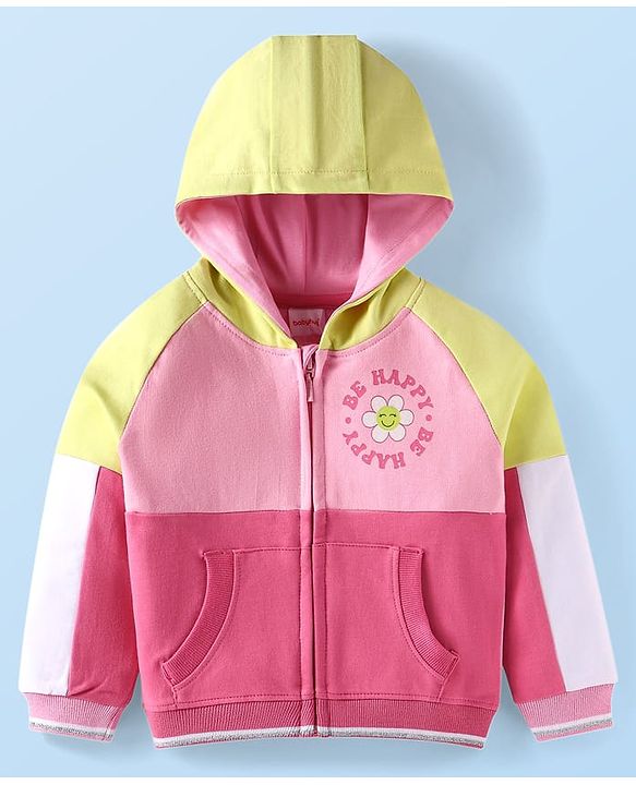 Babyhug Terry Knit Full Sleeves Hooded Sweatjacket & Joggers Set with Text Print & Kangaroo Pockets - Pink