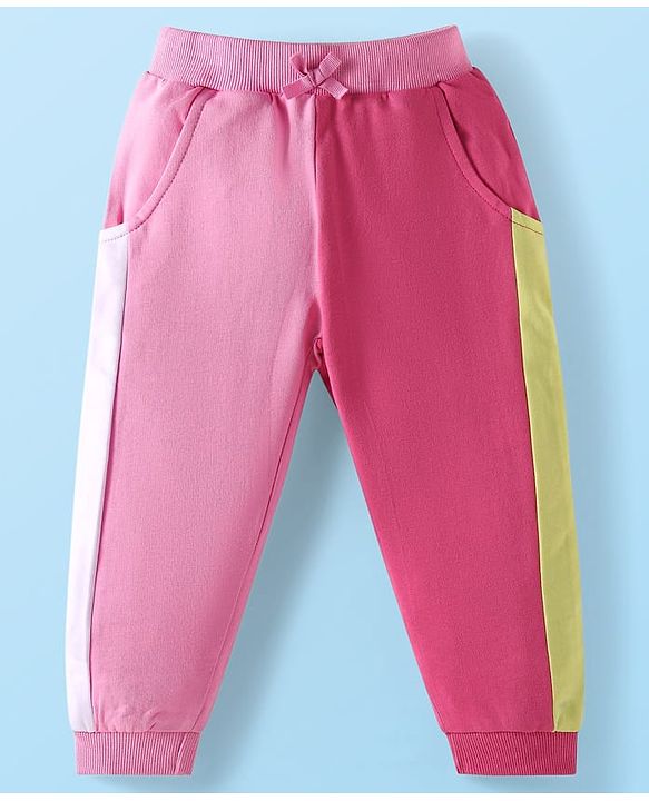 Babyhug Terry Knit Full Sleeves Hooded Sweatjacket & Joggers Set with Text Print & Kangaroo Pockets - Pink