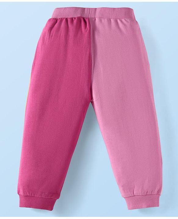 Babyhug Terry Knit Full Sleeves Hooded Sweatjacket & Joggers Set with Text Print & Kangaroo Pockets - Pink