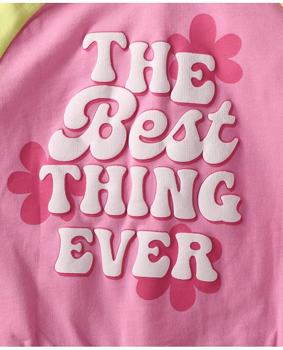 Babyhug Terry Knit Full Sleeves Hooded Sweatjacket & Joggers Set with Text Print & Kangaroo Pockets - Pink