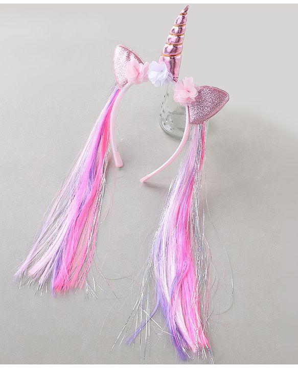 Babyhug Hair Band With Unicorn Applique & Hair Extensions - Pink