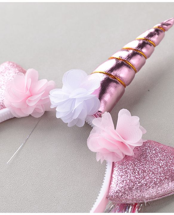 Babyhug Hair Band With Unicorn Applique & Hair Extensions - Pink