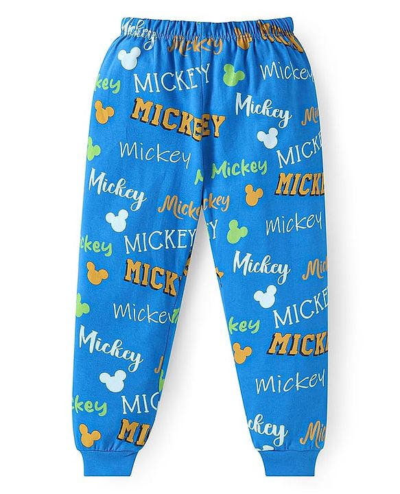 Babyhug Disney Single Jersey Knit Full Sleeves Night Suit With Mickey Mouse Graphics - Green & Blue