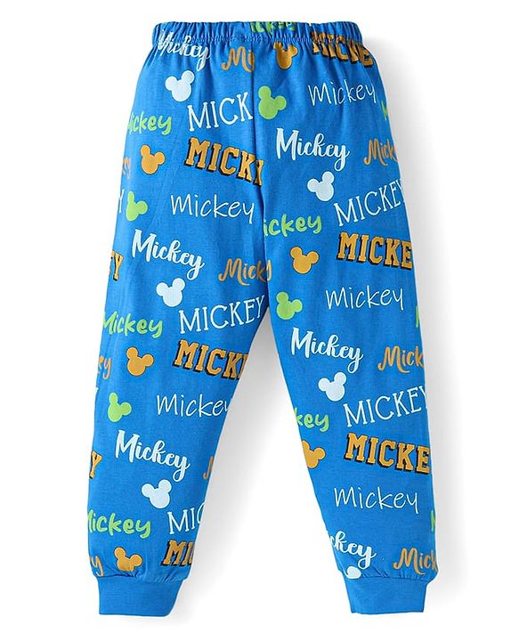 Babyhug Disney Single Jersey Knit Full Sleeves Night Suit With Mickey Mouse Graphics - Green & Blue
