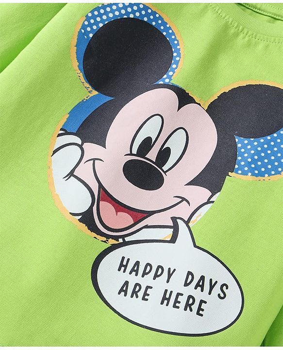 Babyhug Disney Single Jersey Knit Full Sleeves Night Suit With Mickey Mouse Graphics - Green & Blue