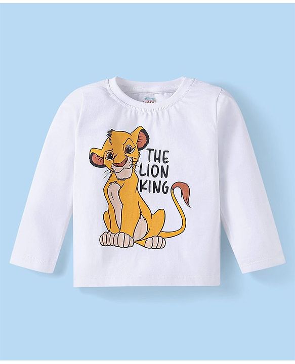 Babyhug Disney Single Jersey Knit Full Sleeves Night Suit with The Lion King Graphics - White & Yellow