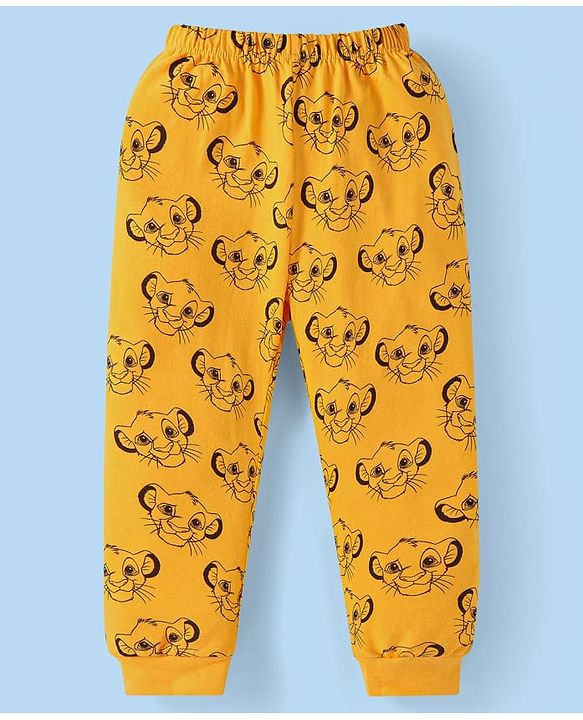 Babyhug Disney Single Jersey Knit Full Sleeves Night Suit with The Lion King Graphics - White & Yellow