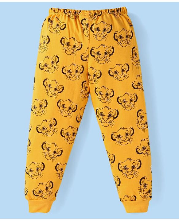 Babyhug Disney Single Jersey Knit Full Sleeves Night Suit with The Lion King Graphics - White & Yellow