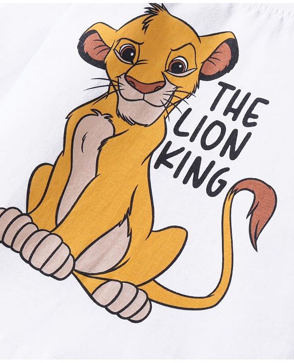 Babyhug Disney Single Jersey Knit Full Sleeves Night Suit with The Lion King Graphics - White & Yellow