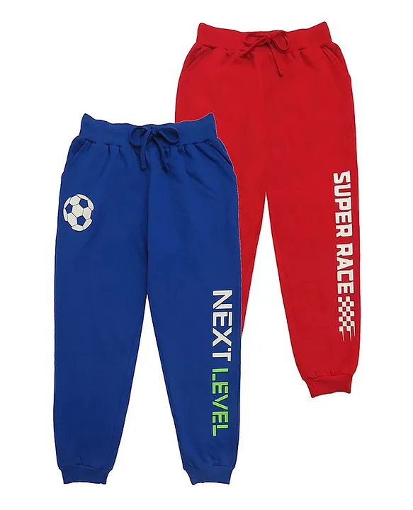 Buy Clothe Funn Cotton Pack Of 2 Next Level Super Race Text Printed Track Pants Royal Blue Red for Boys 3 4 Years Online in India Shop at FirstCry 18904006