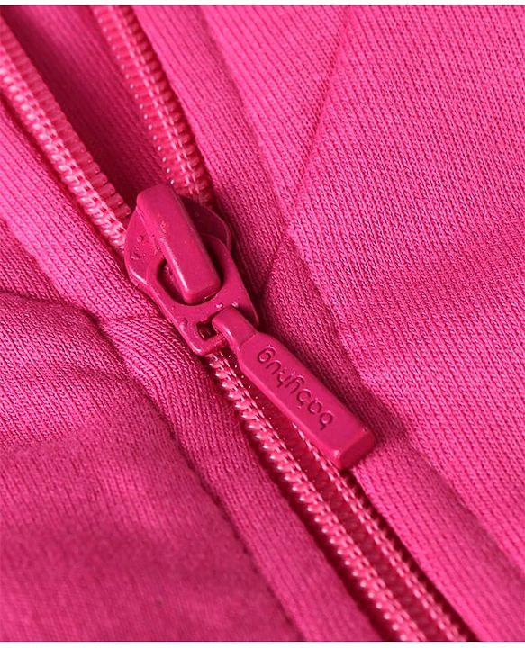 Babyhug Terry Knit Full Sleeves Sweatjacket & Lounge Pant Set With Cut & Sew Design - Dark Pink