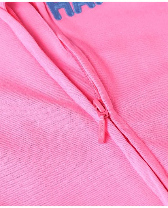 Babyhug Terry Knit Full Sleeves Text Print Zipper Jacket & Jogger Set - Pink