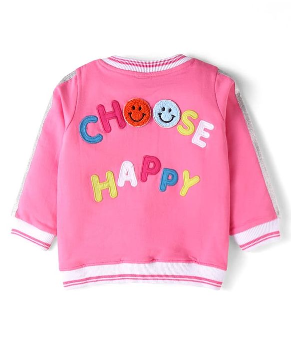 Babyhug Terry Knit Full Sleeves Text Print Zipper Jacket & Jogger Set - Pink