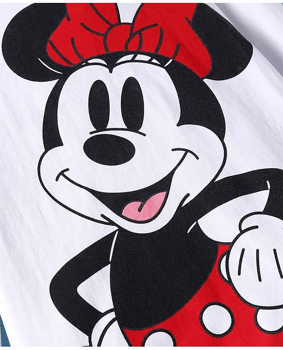 Pine Kids Disney Single Jersey Knit Full Sleeves  Night Suit With Minnie Mouse Graphics - Red & White