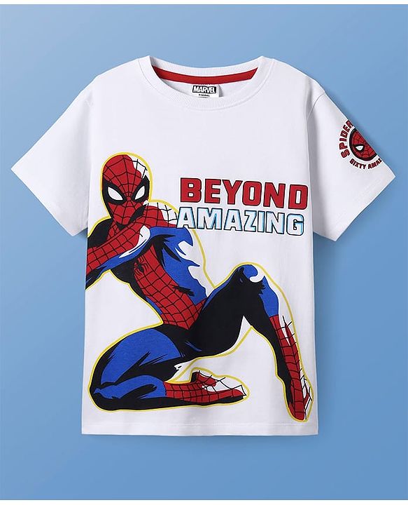 Pine Kids Marvel Single Jersey Knit Half Sleeves T-Shirt With Spiderman Graphics - White