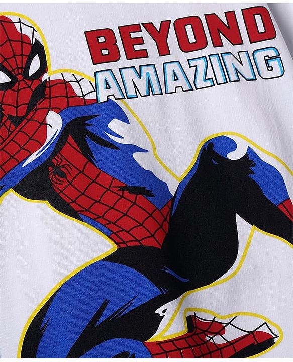 Pine Kids Marvel Single Jersey Knit Half Sleeves T-Shirt With Spiderman Graphics - White