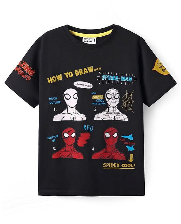 Pine Kids Marvel Single Jersey Knit Half Sleeves T-Shirt With Spiderman Graphics - Black