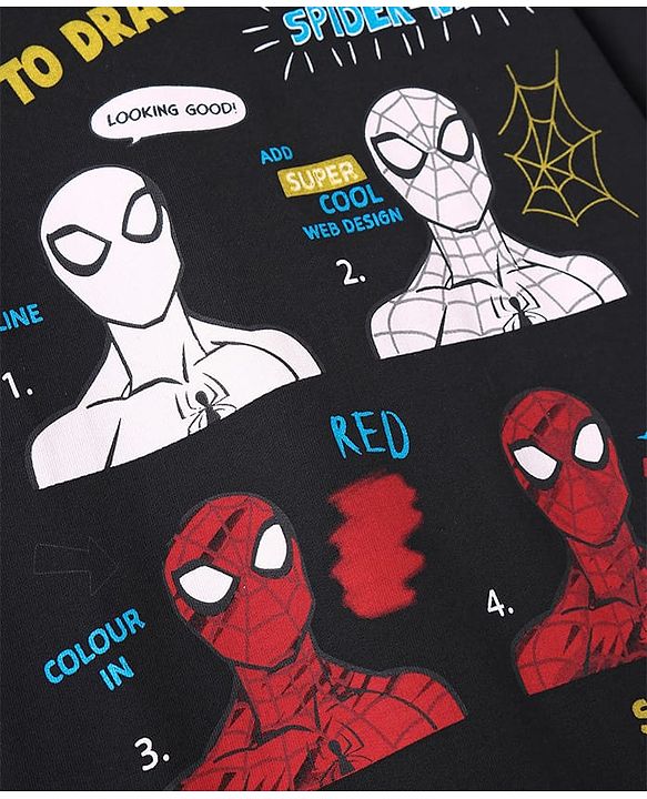 Pine Kids Marvel Single Jersey Knit Half Sleeves T-Shirt With Spiderman Graphics - Black