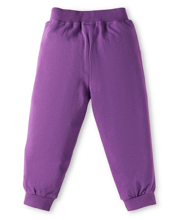 Babyhug Terry Knit Full Sleeveless Cut & Sew Hooded Sweatjacket & Joggers Set with Text Patch - Purple