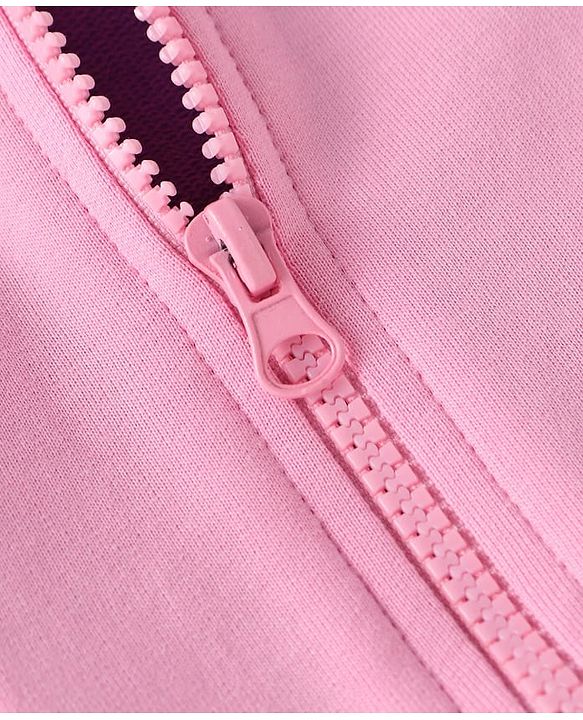 Babyhug Terry Knit Full Sleeveless Cut & Sew Hooded Sweatjacket & Joggers Set with Text Patch - Purple