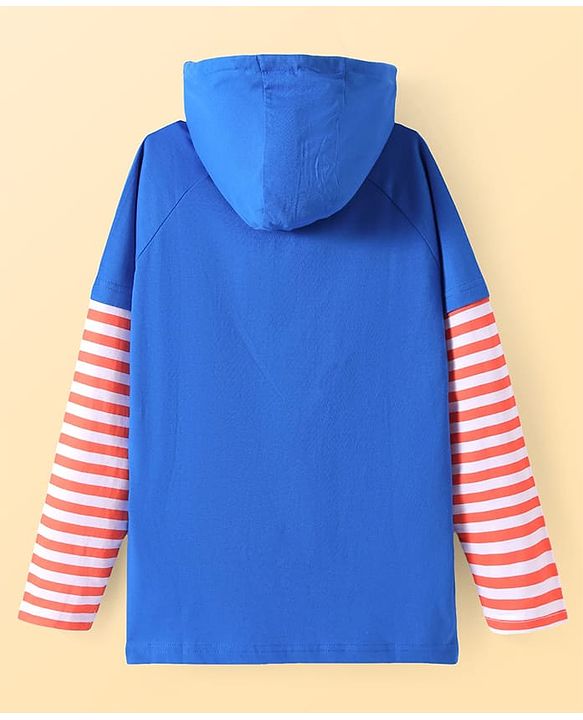 Pine Kids Marvel Knit Cut & Sew Design Full Doctor Sleeves Light Weight Hoodie Sweatshirt With Spiderman Graphics - Blue White & Red