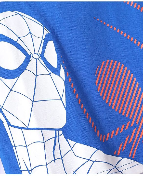 Pine Kids Marvel Knit Cut & Sew Design Full Doctor Sleeves Light Weight Hoodie Sweatshirt With Spiderman Graphics - Blue White & Red