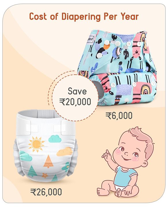 Babyhug Reusable Cloth Diaper With Insert Elephants Icecream & Deer Prints Pack  of 3 - Purple Blue Pink
