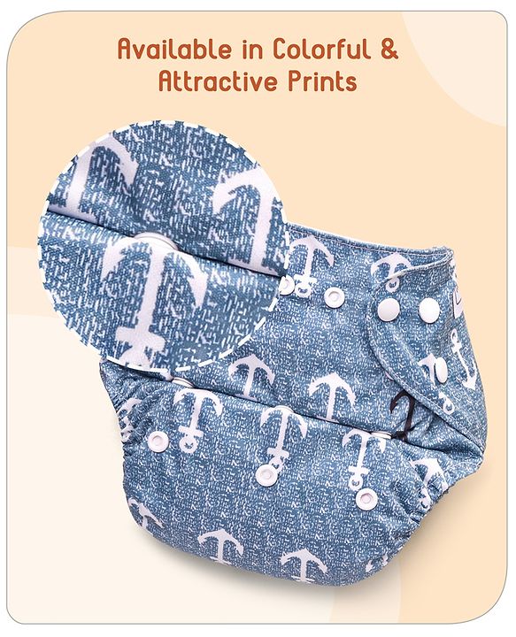 Babyhug Reusable Cloth Diaper With Insert Elephants Icecream & Deer Prints Pack  of 3 - Purple Blue Pink