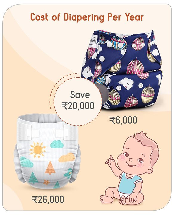 Babyhug Reusable Cloth Diaper With Insert Elephants Icecream & Deer Prints Pack  of 3 - Purple Blue Pink