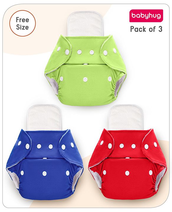 Babyhug  Free Size Reusable Cloth Diaper with Inserts Pack of 3 - Multicolour