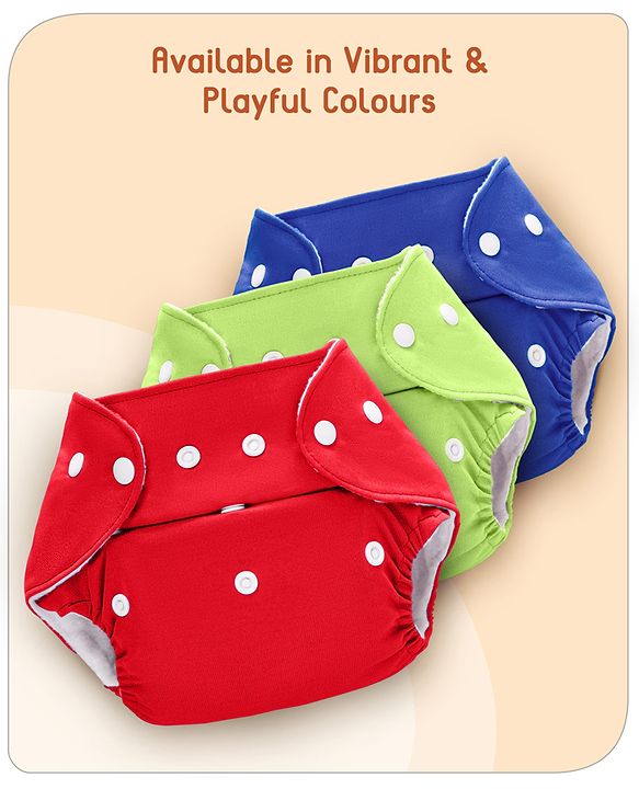 Babyhug  Free Size Reusable Cloth Diaper with Inserts Pack of 3 - Multicolour