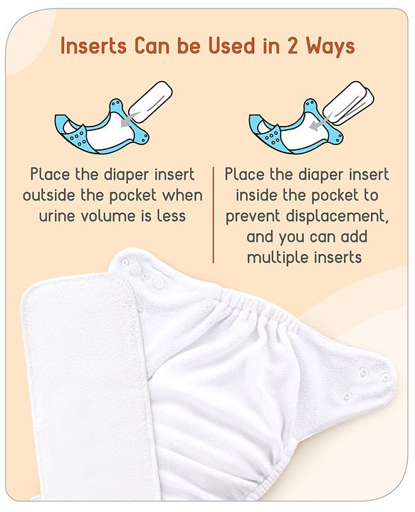 Babyhug  Free Size Reusable Cloth Diaper with Inserts Pack of 3 - Multicolour