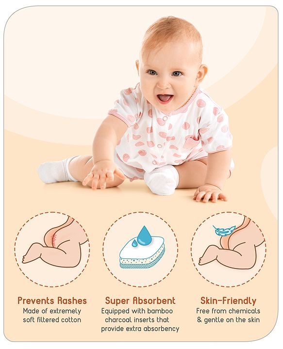 Babyhug  Free Size Reusable Cloth Diaper with Inserts Pack of 3 - Multicolour