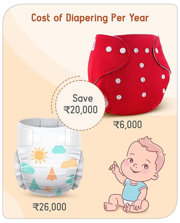 Babyhug  Free Size Reusable Cloth Diaper with Inserts Pack of 3 - Multicolour