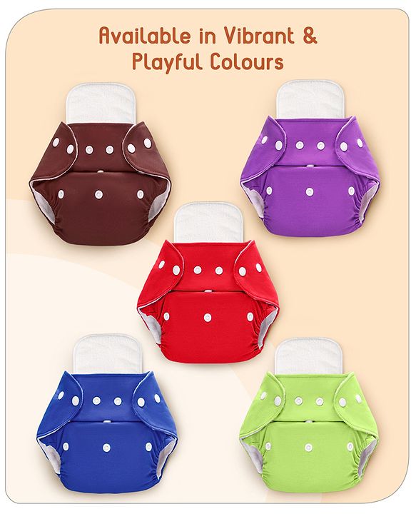 Babyhug  Free Size Reusable Cloth Diaper with Inserts Pack of 5 - Multicolour