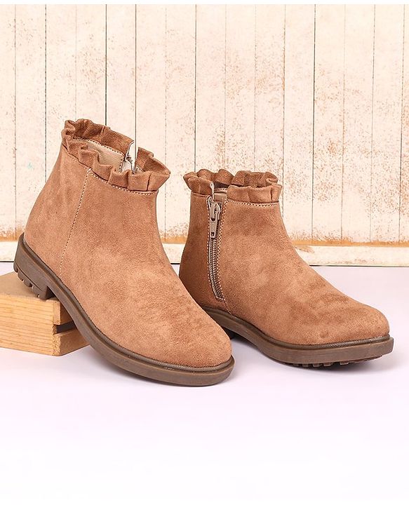 Pine Kids Slip On Winter Boots with Zioper Closure - Brown