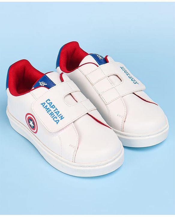 Pine Kids Marvel Avengers Captain America Print Casual Shoes with Velcro Closure - White