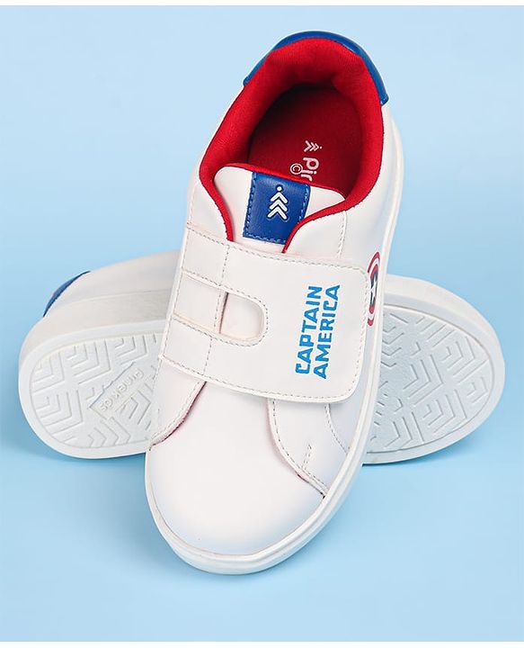 Pine Kids Marvel Avengers Captain America Print Casual Shoes with Velcro Closure - White