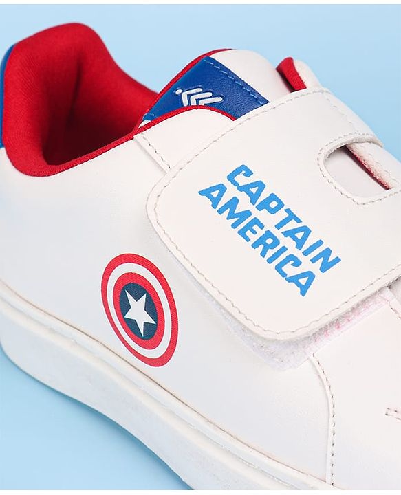 Pine Kids Marvel Avengers Captain America Print Casual Shoes with Velcro Closure - White