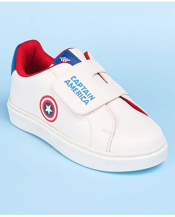 Pine Kids Marvel Avengers Captain America Print Casual Shoes with Velcro Closure - White