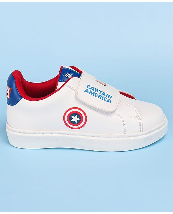 Pine Kids Marvel Avengers Captain America Print Casual Shoes with Velcro Closure - White