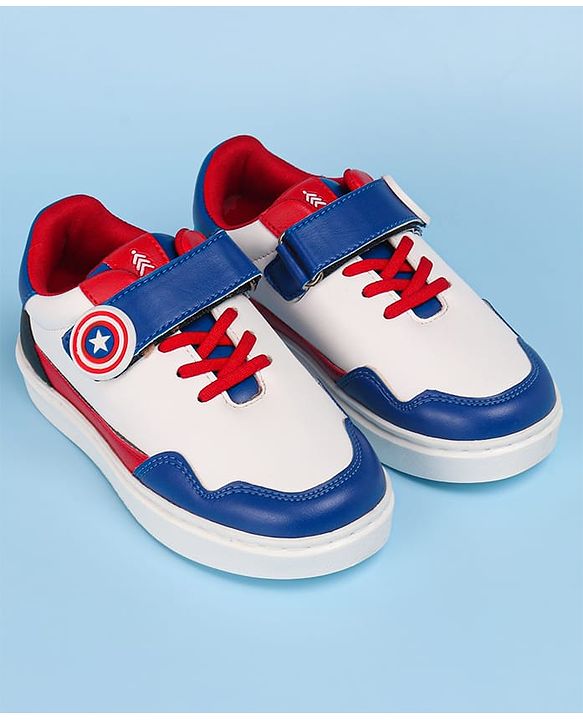 Pine Kids Marvel Avengers Patch Casual Shoes with Velcro Closure - White & Blue