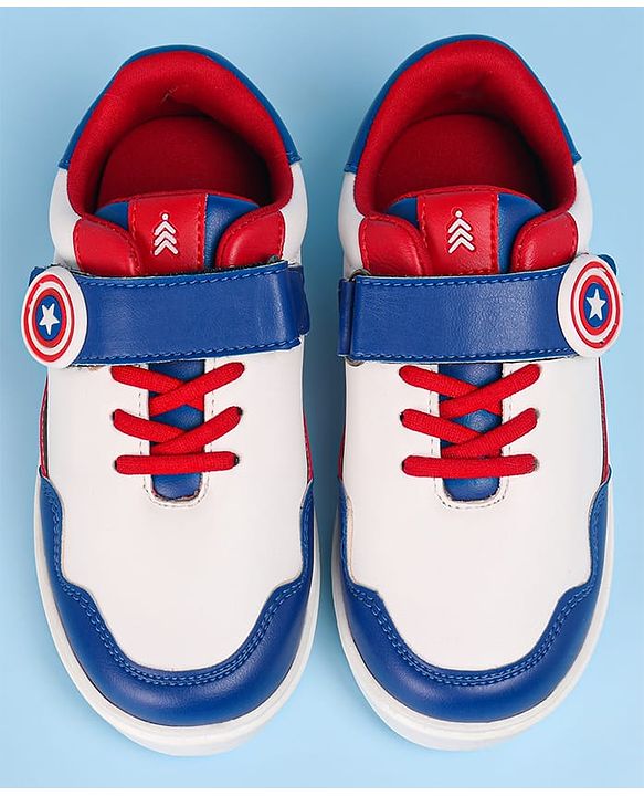 Pine Kids Marvel Avengers Patch Casual Shoes with Velcro Closure - White & Blue