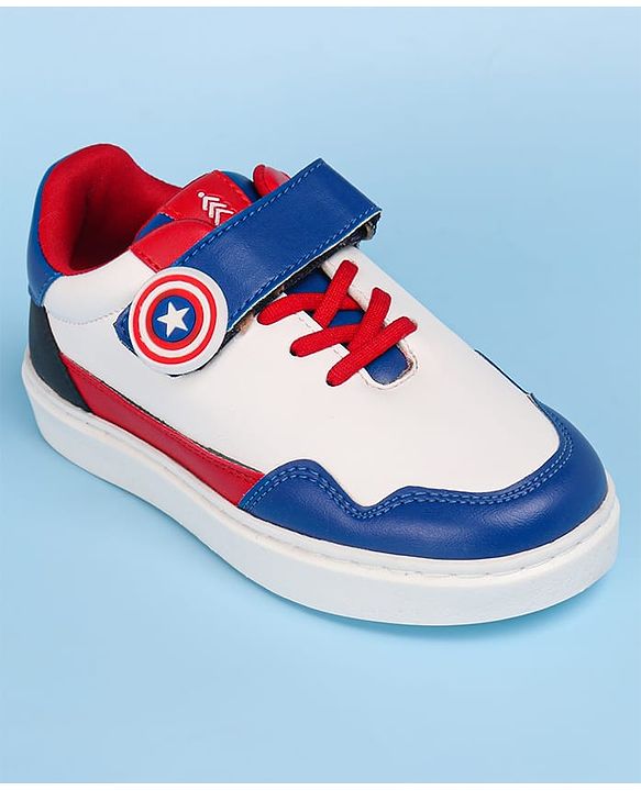 Pine Kids Marvel Avengers Patch Casual Shoes with Velcro Closure - White & Blue