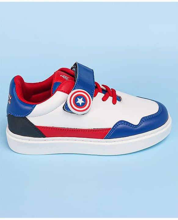 Pine Kids Marvel Avengers Patch Casual Shoes with Velcro Closure - White & Blue