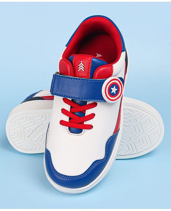 Pine Kids Marvel Avengers Patch Casual Shoes with Velcro Closure - White & Blue
