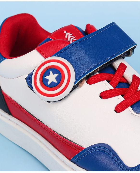 Pine Kids Marvel Avengers Patch Casual Shoes with Velcro Closure - White & Blue
