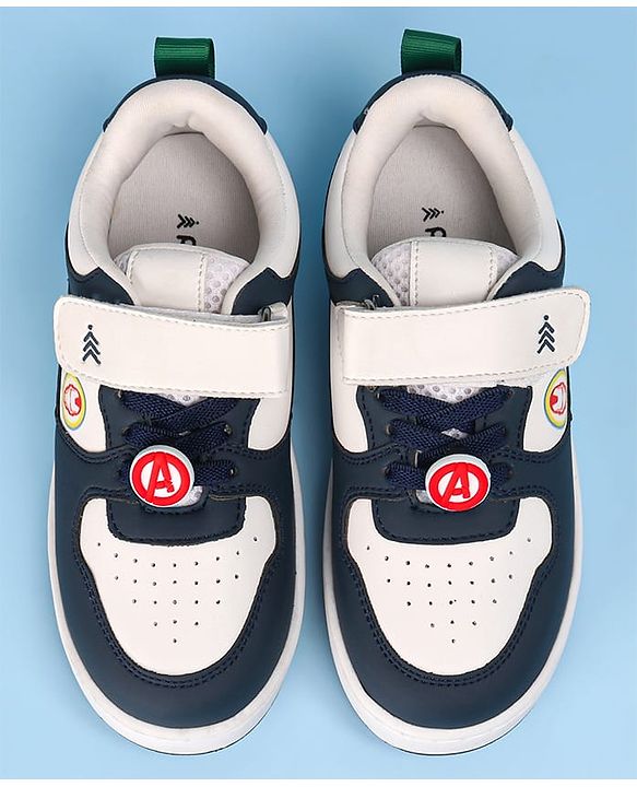 Pine Kids Marvel Avengers Patch Casual Shoes with Velcro Closure - White & Navy Blue
