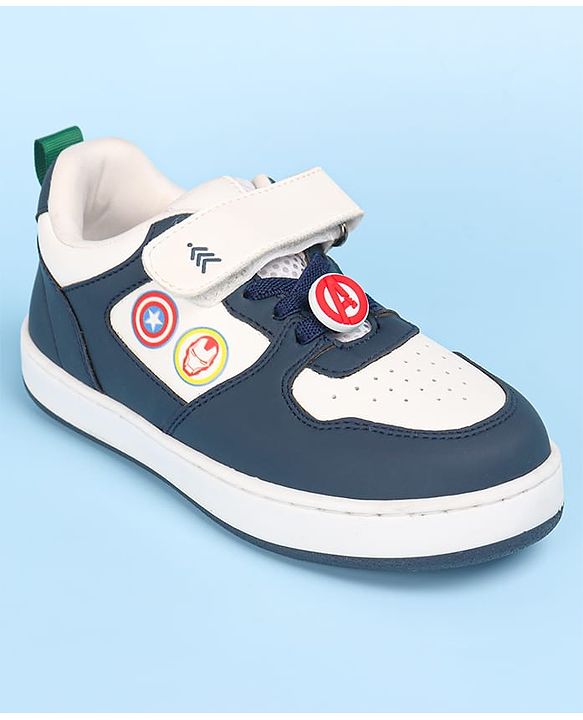 Pine Kids Marvel Avengers Patch Casual Shoes with Velcro Closure - White & Navy Blue